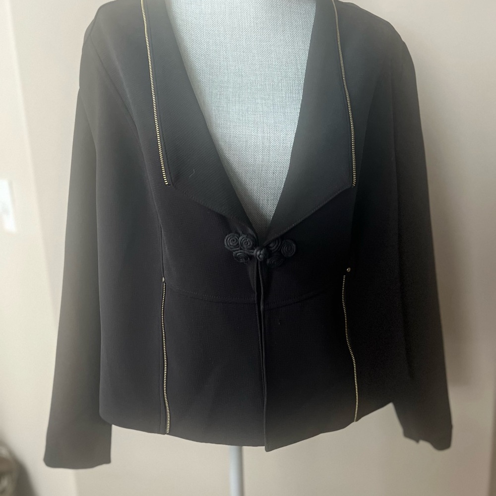 TanJay Black Blazer with Gold Zipper Accents